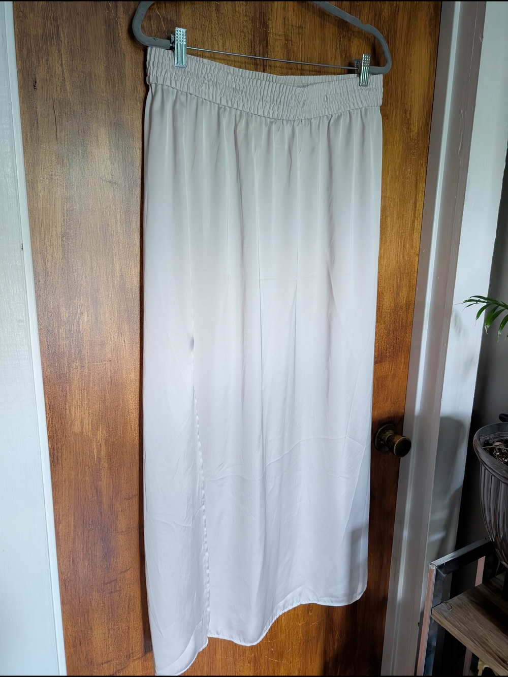 Light Cream Elastic Waist Maxi Skirt Satin, H&M